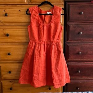 J. Crew coral linen fit and flare summer party dress, Sz 4